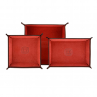 Set di tre vassoi tascabili in pelle scamosciata rossa